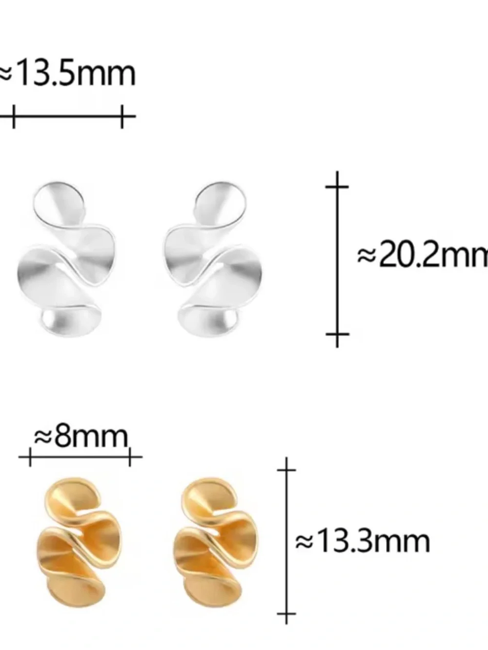NEW large Matte Silver Plated Sculptural Wave Stud Earrings 13.5mm * 20.2mm
